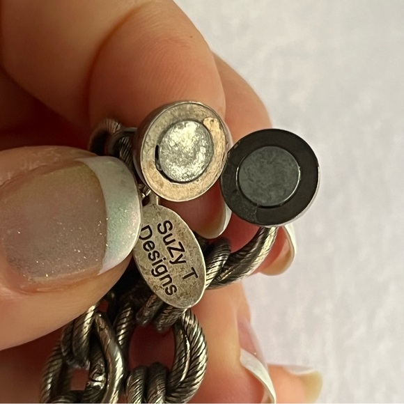 ❌SOLD❌ Vintage SuZy T Designs Banded Agate Choker with Magnet Closure Silver - Picture 7 of 9